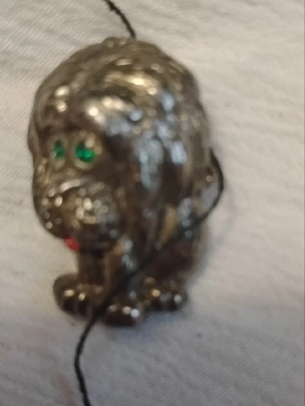 H&M Silver Dog Brooch with Green Eyes and Red Tongue